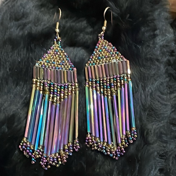 Glass beaded handmade gorgeous Earrings iridescent - Picture 1 of 3